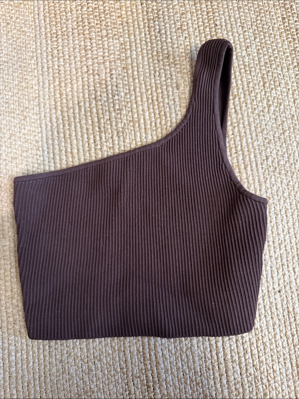 Babaton Women’s One-Shoulder Ribbed Crop — Chocolate Brown